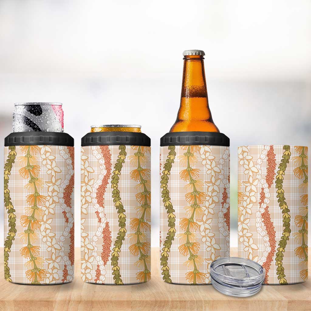 Hawaiian Ohia Lehua Lei 4 in 1 Can Cooler Tumbler Plaid Palaka Ahiehie Pattern LT9 - Polynesian Pride