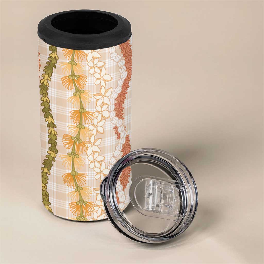 Hawaiian Ohia Lehua Lei 4 in 1 Can Cooler Tumbler Plaid Palaka Ahiehie Pattern LT9 - Polynesian Pride