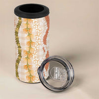 Hawaiian Ohia Lehua Lei 4 in 1 Can Cooler Tumbler Plaid Palaka Ahiehie Pattern LT9 - Polynesian Pride