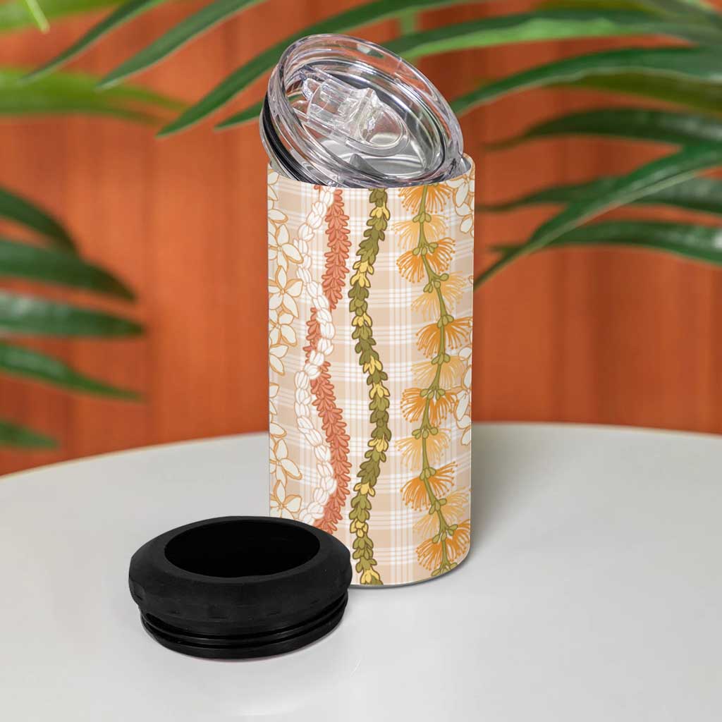 Hawaiian Ohia Lehua Lei 4 in 1 Can Cooler Tumbler Plaid Palaka Ahiehie Pattern LT9 - Polynesian Pride