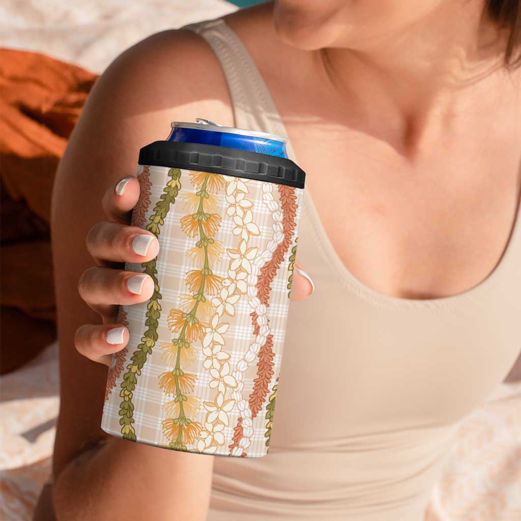 Hawaiian Ohia Lehua Lei 4 in 1 Can Cooler Tumbler Plaid Palaka Ahiehie Pattern LT9 - Polynesian Pride