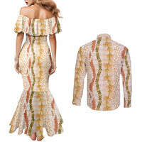 Hawaiian Ohia Lehua Lei Couples Matching Mermaid Dress and Long Sleeve Button Shirt Plaid Palaka Ahiehie Pattern LT9 - Polynesian Pride
