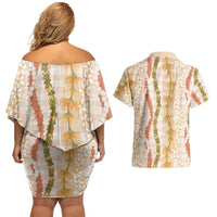 Hawaiian Ohia Lehua Lei Couples Matching Off Shoulder Short Dress and Hawaiian Shirt Plaid Palaka Ahiehie Pattern LT9 - Polynesian Pride