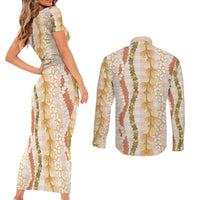 Hawaiian Ohia Lehua Lei Couples Matching Short Sleeve Bodycon Dress and Long Sleeve Button Shirt Plaid Palaka Ahiehie Pattern LT9 - Polynesian Pride