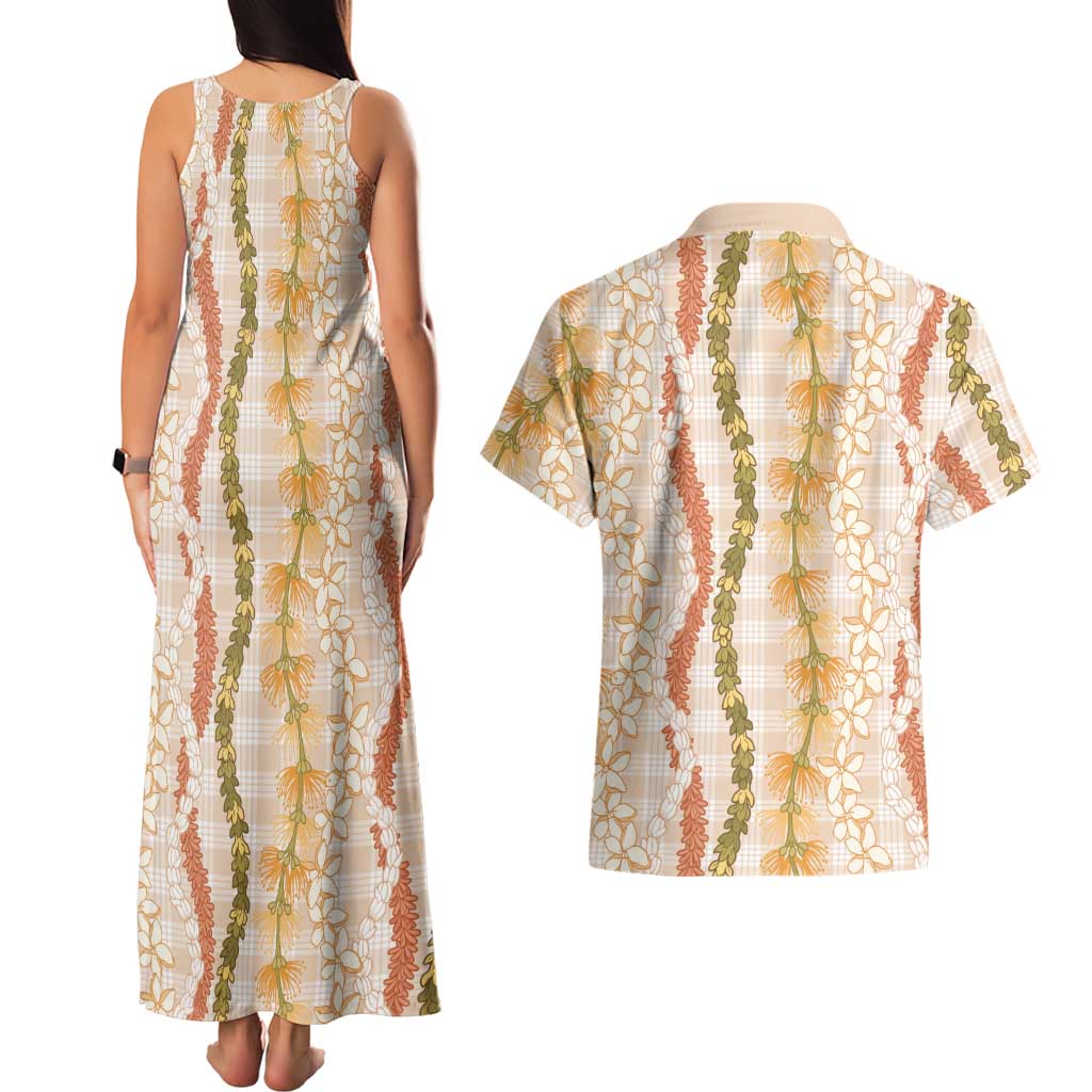Hawaiian Ohia Lehua Lei Couples Matching Tank Maxi Dress and Hawaiian Shirt Plaid Palaka Ahiehie Pattern LT9 - Polynesian Pride