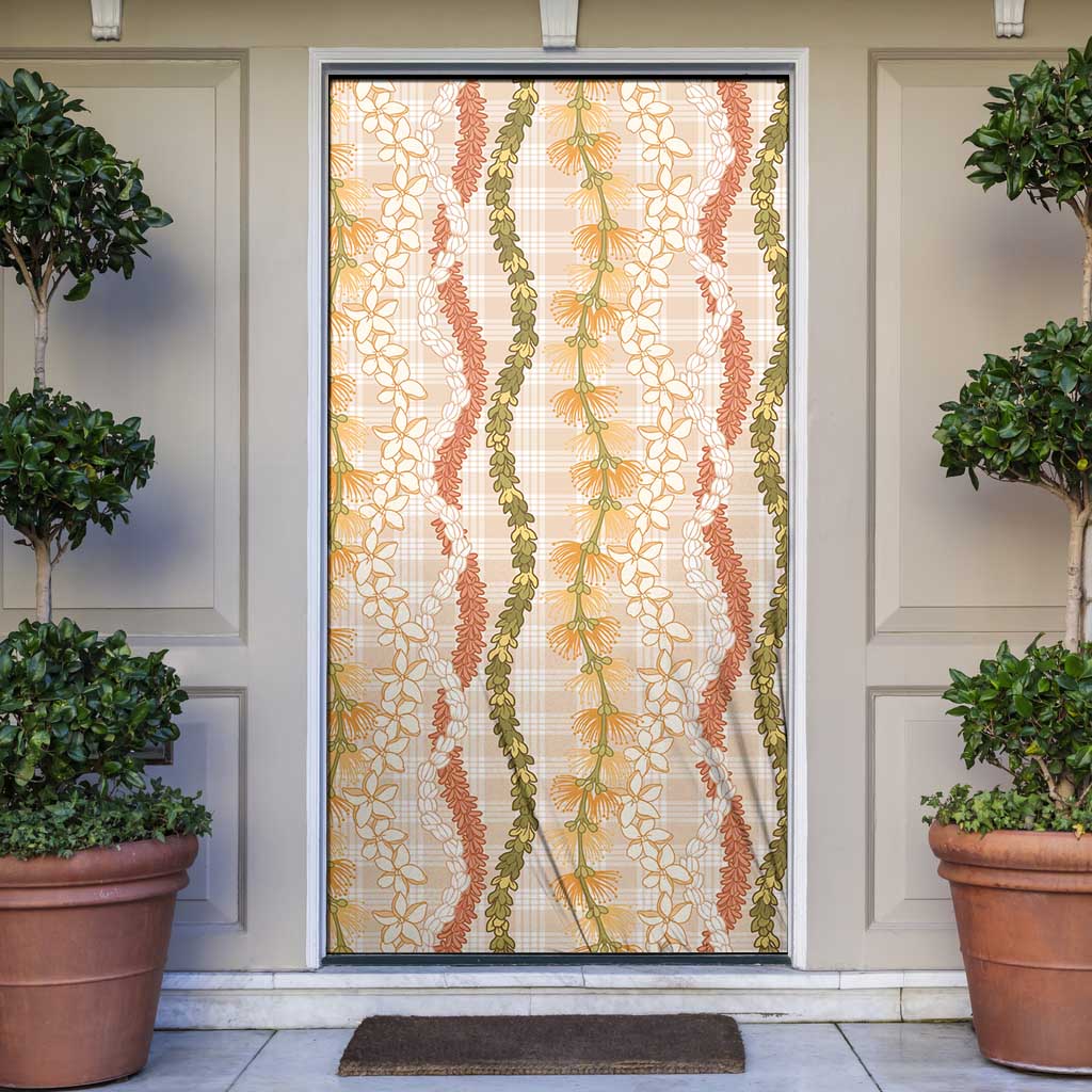Hawaiian Ohia Lehua Lei Door Cover Plaid Palaka Ahiehie Pattern - Polynesian Pride
