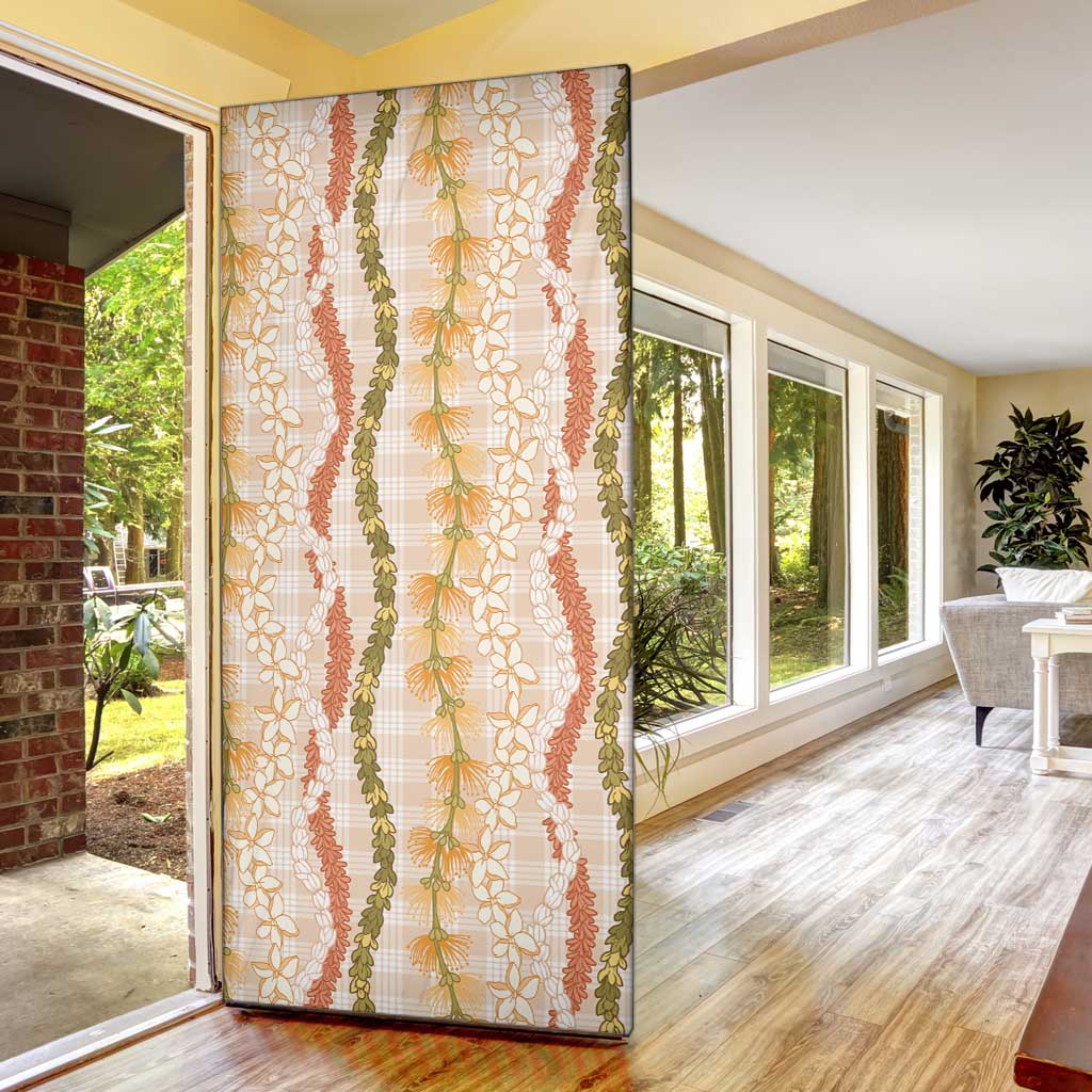 Hawaiian Ohia Lehua Lei Door Cover Plaid Palaka Ahiehie Pattern - Polynesian Pride