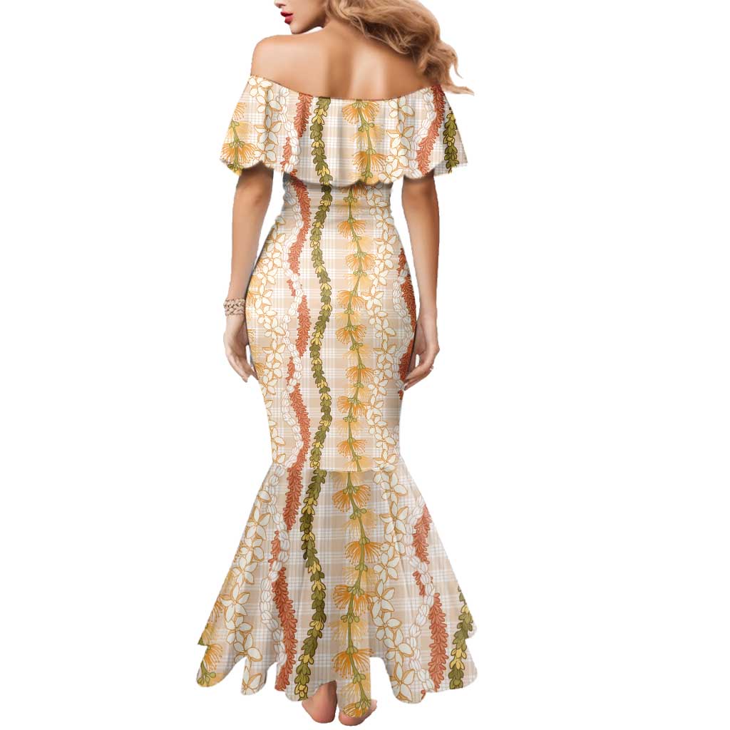 Hawaiian Ohia Lehua Lei Family Matching Mermaid Dress and Hawaiian Shirt Plaid Palaka Ahiehie Pattern LT9 - Polynesian Pride