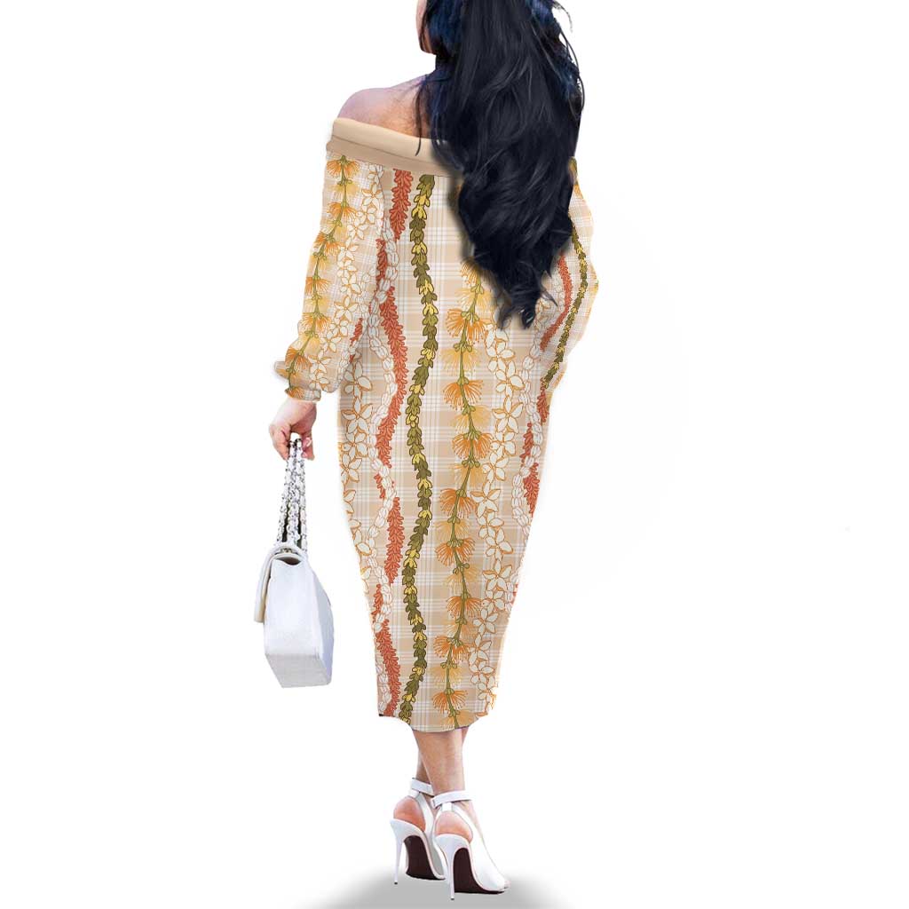 Hawaiian Ohia Lehua Lei Family Matching Off The Shoulder Long Sleeve Dress and Hawaiian Shirt Plaid Palaka Ahiehie Pattern LT9 - Polynesian Pride