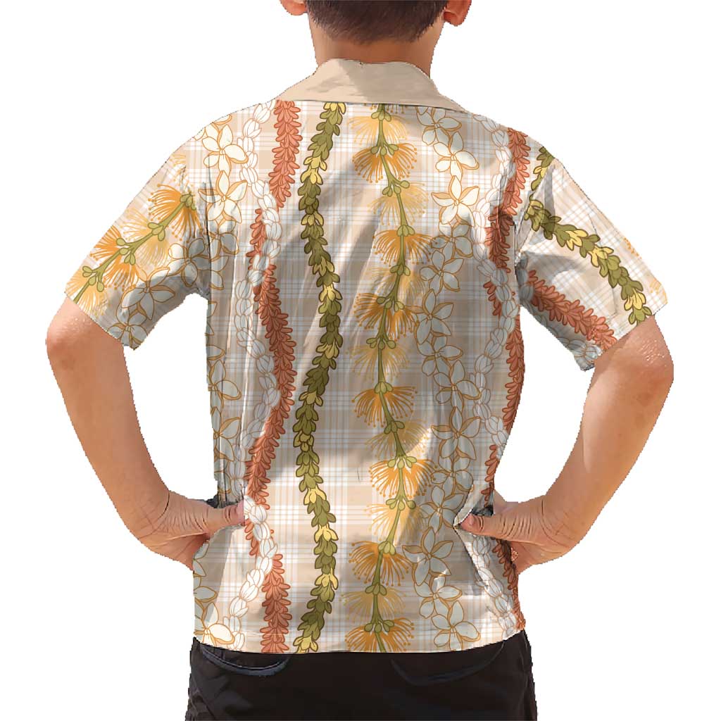 Hawaiian Ohia Lehua Lei Family Matching Off Shoulder Maxi Dress and Hawaiian Shirt Plaid Palaka Ahiehie Pattern LT9 - Polynesian Pride