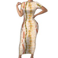 Hawaiian Ohia Lehua Lei Family Matching Short Sleeve Bodycon Dress and Hawaiian Shirt Plaid Palaka Ahiehie Pattern LT9 Beige - Polynesian Pride
