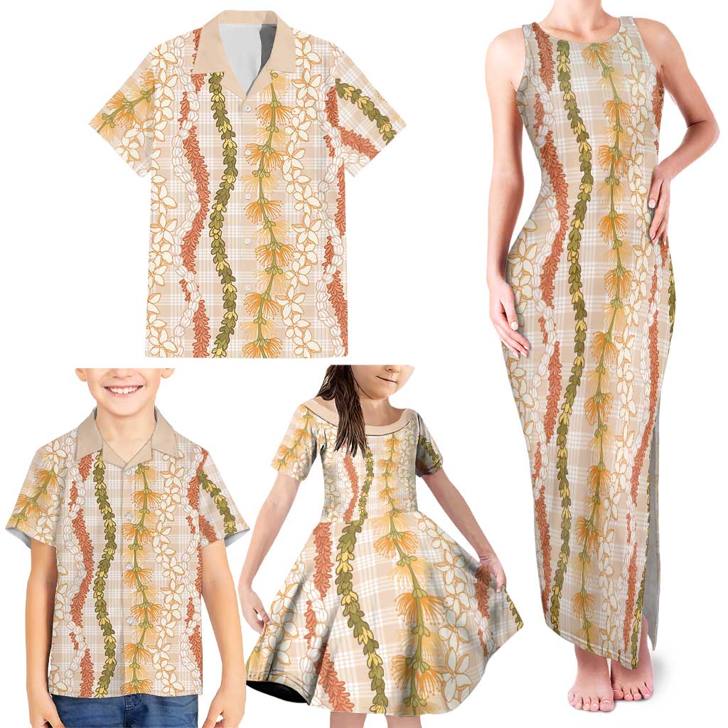 Hawaiian Ohia Lehua Lei Family Matching Tank Maxi Dress and Hawaiian Shirt Plaid Palaka Ahiehie Pattern LT9 - Polynesian Pride