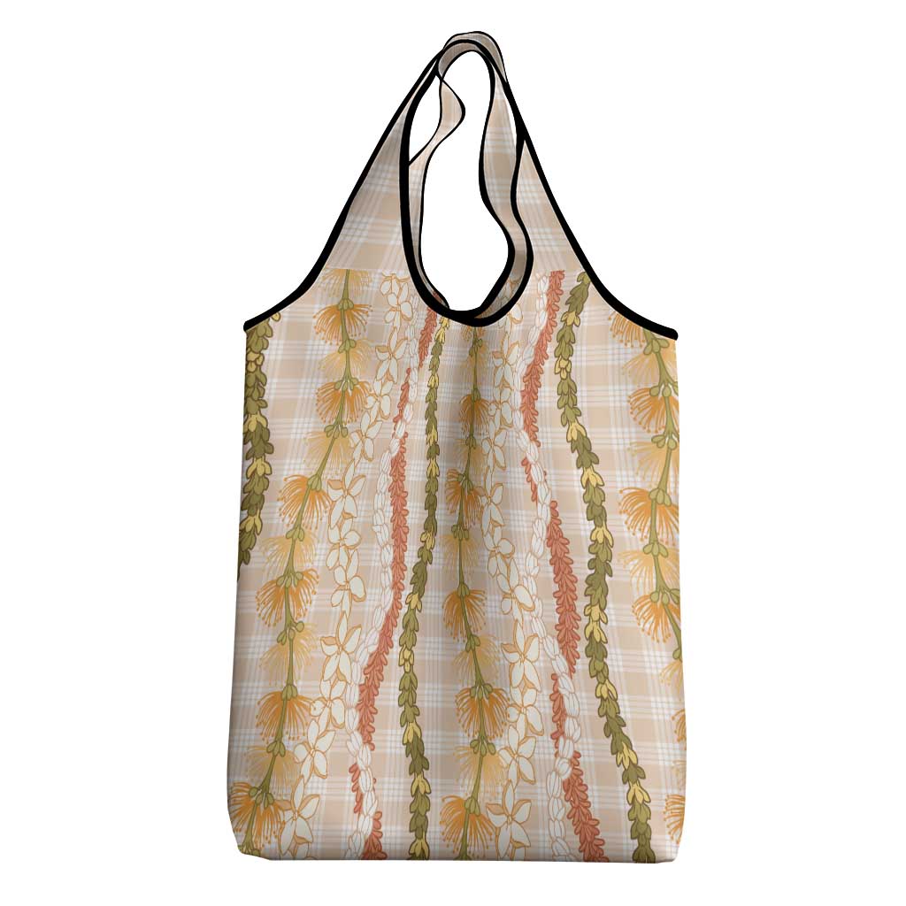 Hawaiian Ohia Lehua Lei Grocery Bag Plaid Palaka Ahiehie Pattern - Polynesian Pride