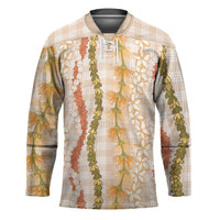 Hawaiian Ohia Lehua Lei Hockey Jersey Plaid Palaka Ahiehie Pattern - Polynesian Pride