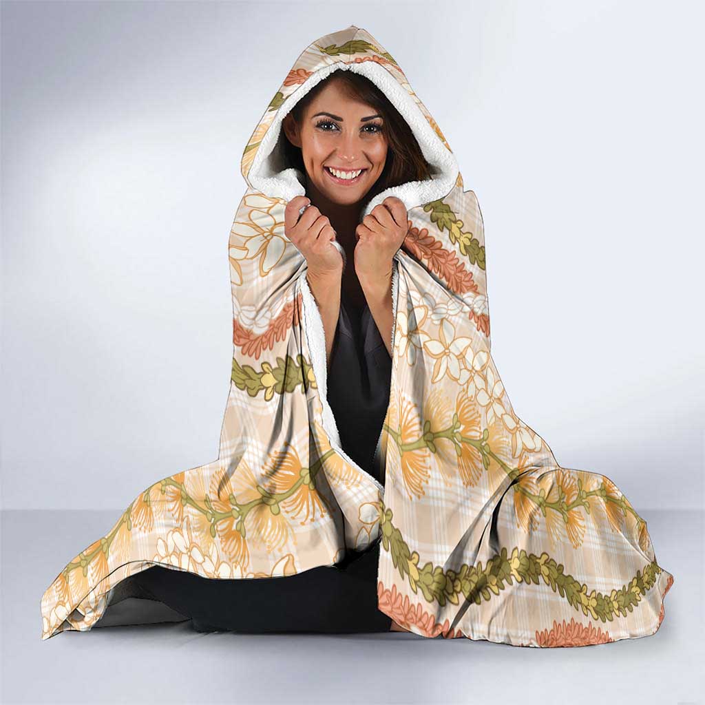 Hawaiian Ohia Lehua Lei Hooded Blanket Plaid Palaka Ahiehie Pattern - Polynesian Pride