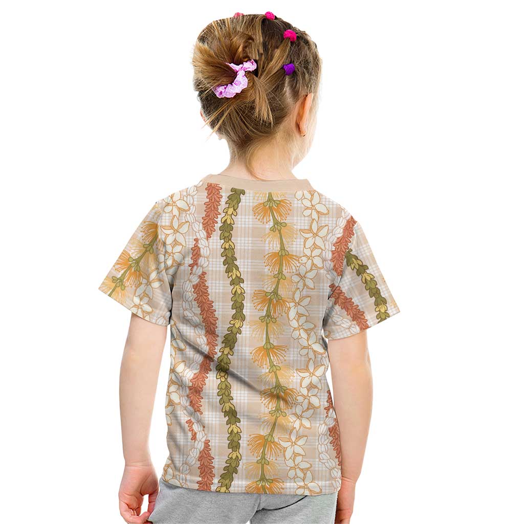 Hawaiian Ohia Lehua Lei Kid T Shirt Plaid Palaka Ahiehie Pattern - Polynesian Pride