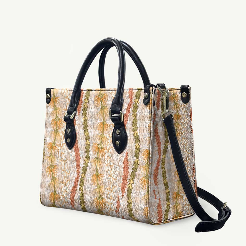 Hawaiian Ohia Lehua Lei Leather Bag Plaid Palaka Ahiehie Pattern - Polynesian Pride