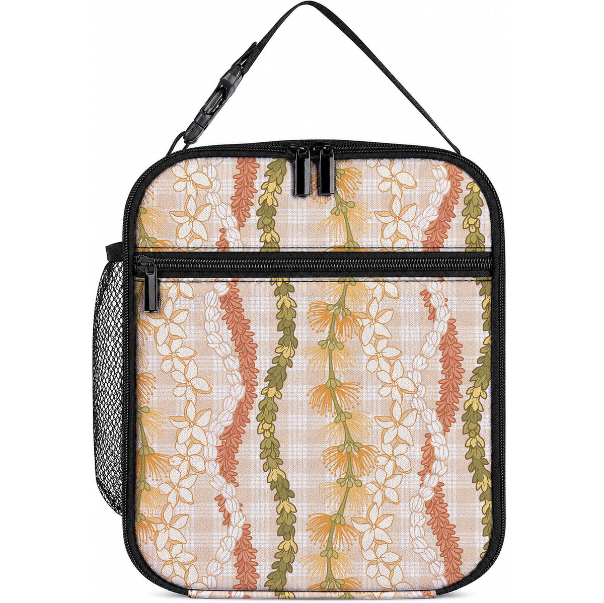 Hawaiian Ohia Lehua Lei Lunch Bag Plaid Palaka Ahiehie Pattern