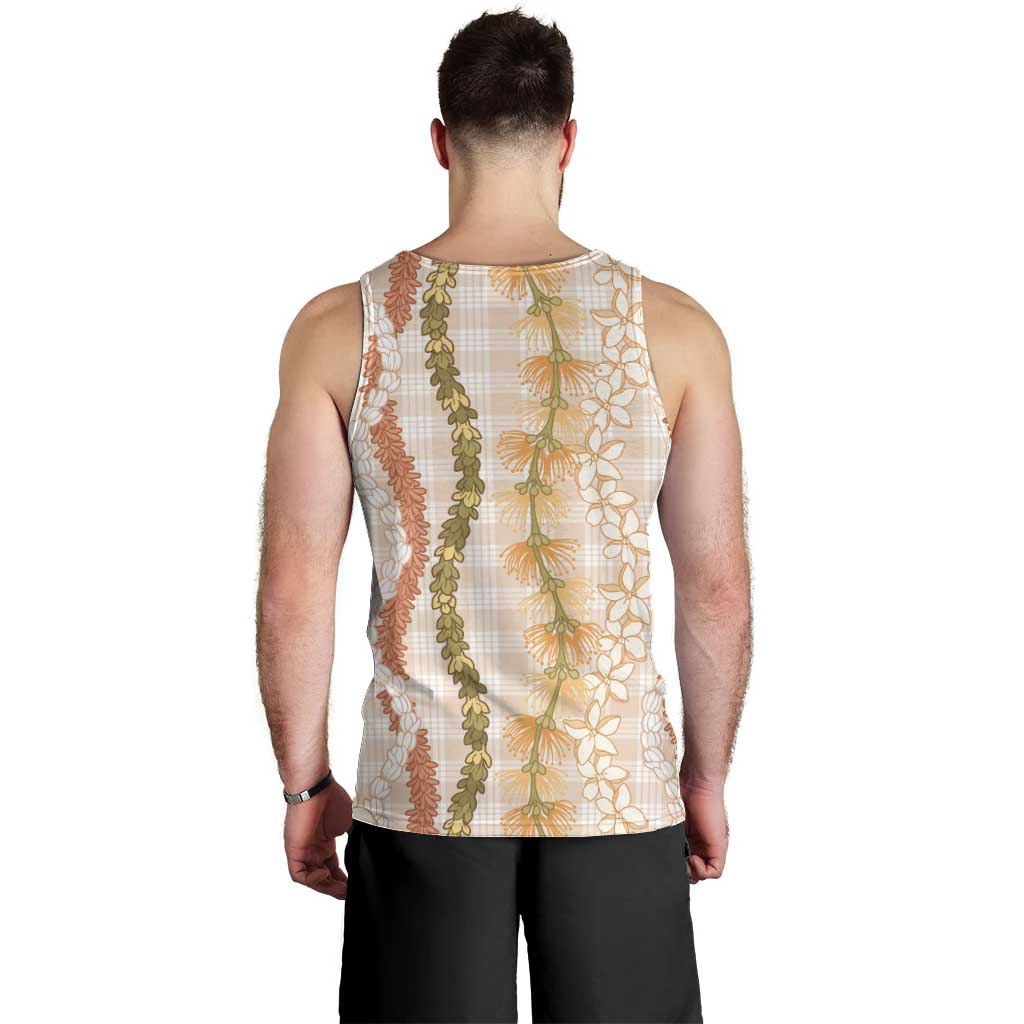 Hawaiian Ohia Lehua Lei Men Tank Top Plaid Palaka Ahiehie Pattern LT9 - Polynesian Pride