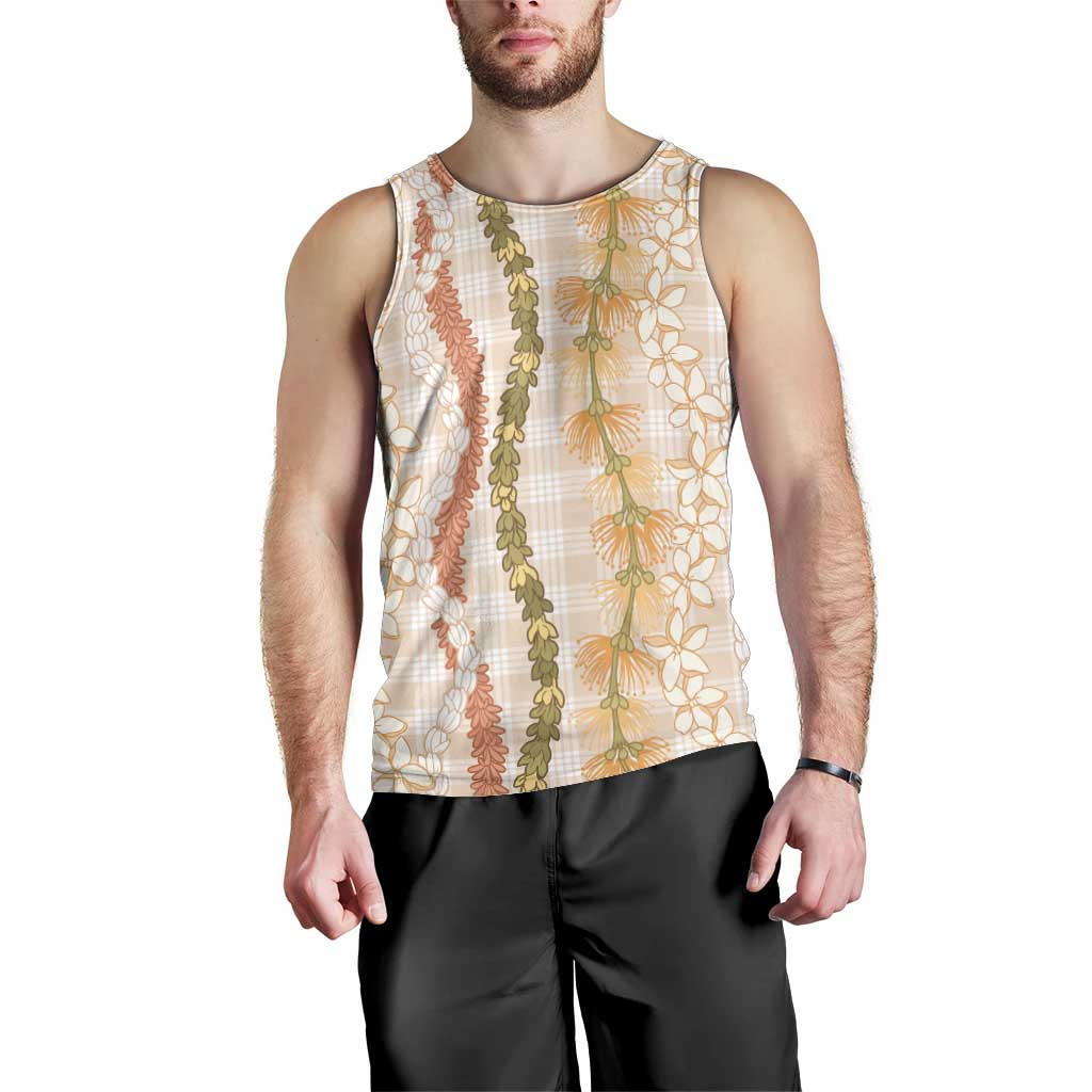Hawaiian Ohia Lehua Lei Men Tank Top Plaid Palaka Ahiehie Pattern LT9 - Polynesian Pride