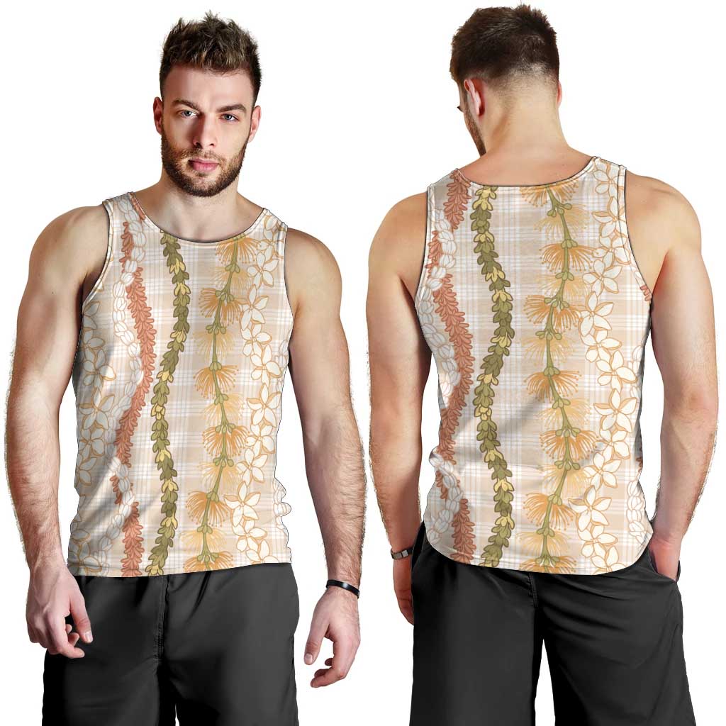 Hawaiian Ohia Lehua Lei Men Tank Top Plaid Palaka Ahiehie Pattern LT9 - Polynesian Pride