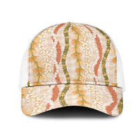 Hawaiian Ohia Lehua Lei Mesh Trucker Cap Plaid Palaka Ahiehie Pattern - Polynesian Pride