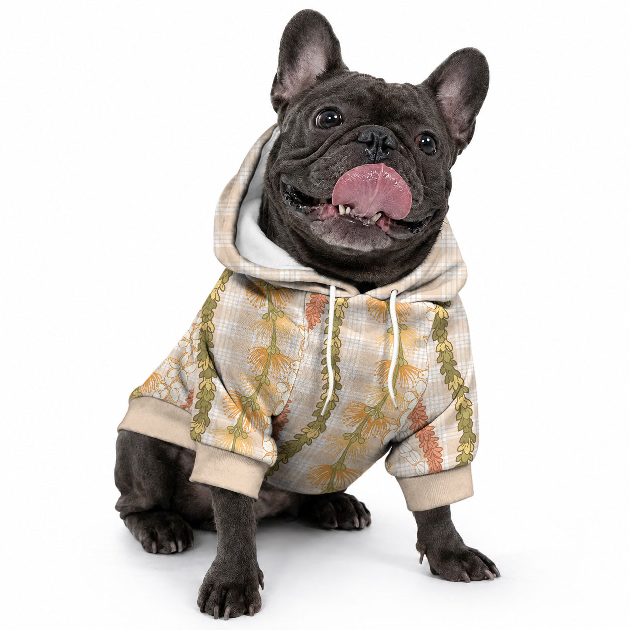 Hawaiian Ohia Lehua Lei Pet Hoodie Plaid Palaka Ahiehie Pattern