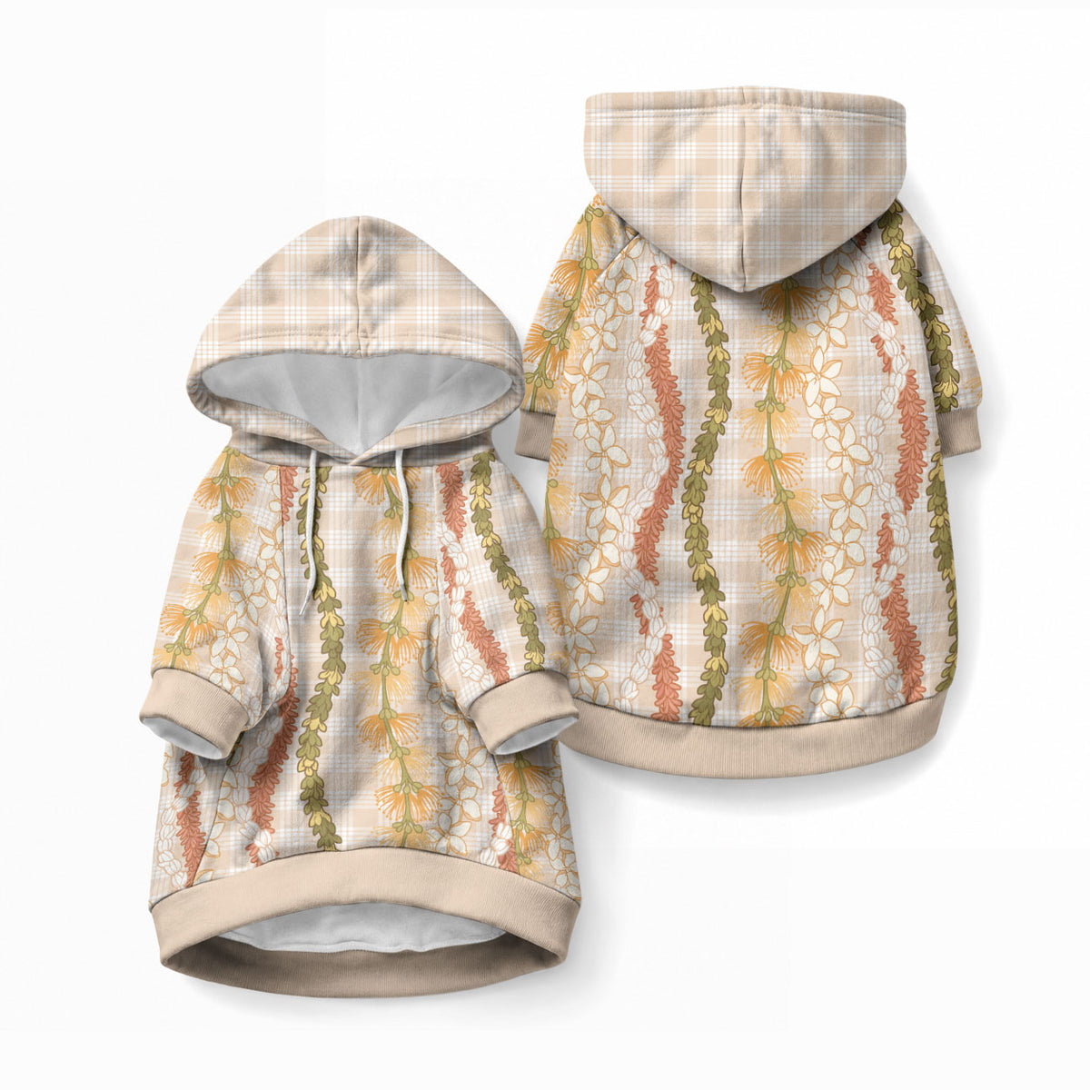 Hawaiian Ohia Lehua Lei Pet Hoodie Plaid Palaka Ahiehie Pattern