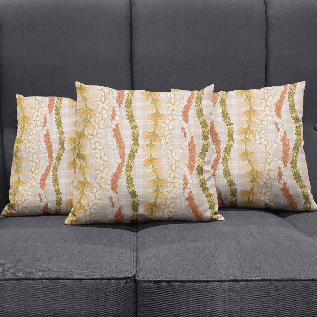 Hawaiian Ohia Lehua Lei Pillow Cover Plaid Palaka Ahiehie Pattern LT9 - Polynesian Pride