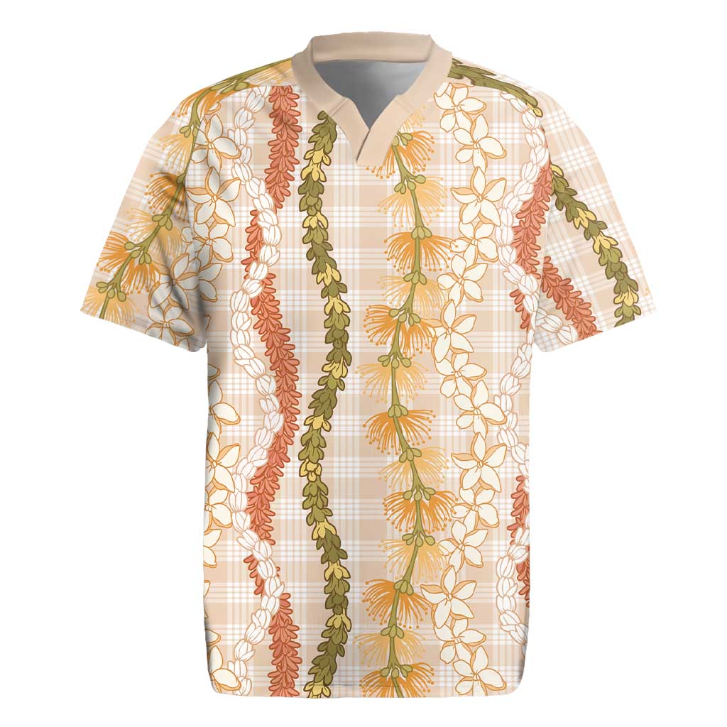 Hawaiian Ohia Lehua Lei Rugby Jersey Plaid Palaka Ahiehie Pattern - Polynesian Pride