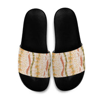 Hawaiian Ohia Lehua Lei Slide Sandals Plaid Palaka Ahiehie Pattern LT9 Beige - Polynesian Pride