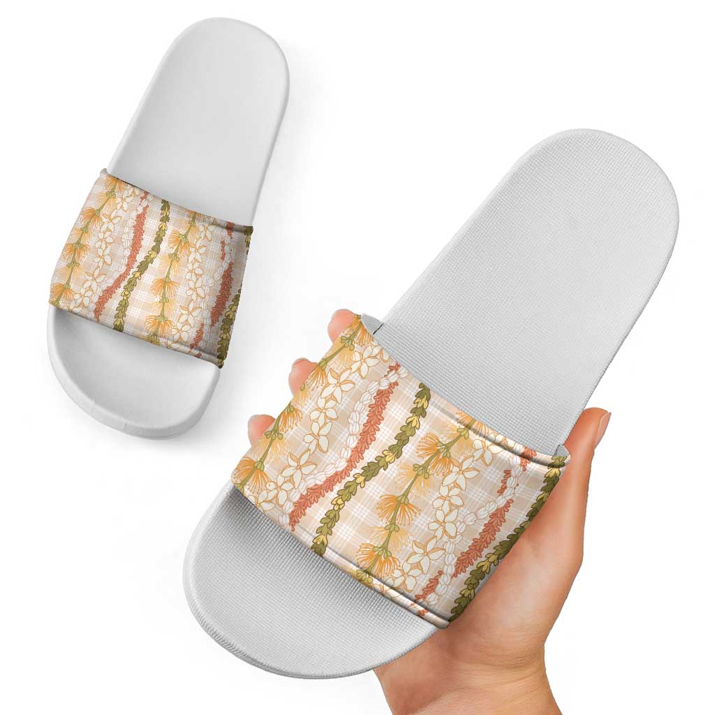 Hawaiian Ohia Lehua Lei Slide Sandals Plaid Palaka Ahiehie Pattern LT9 - Polynesian Pride