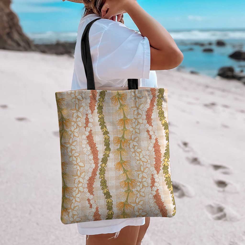 Hawaiian Ohia Lehua Lei Tote Bag Plaid Palaka Ahiehie Pattern - Polynesian Pride