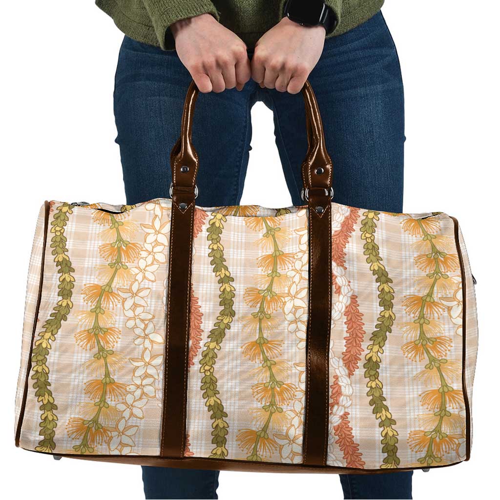 Hawaiian Ohia Lehua Lei Travel Bag Plaid Palaka Ahiehie Pattern - Polynesian Pride