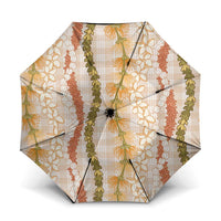 Hawaiian Ohia Lehua Lei Umbrella Plaid Palaka Ahiehie Pattern LT9 One Size Folded 11.42 inch Opened Diameter 37.4 inch Beige - Polynesian Pride