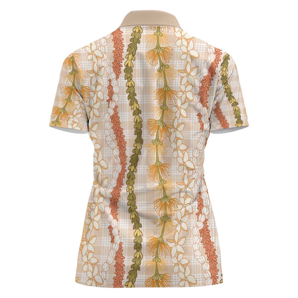 Hawaiian Ohia Lehua Lei Women Polo Shirt Plaid Palaka Ahiehie Pattern - Polynesian Pride