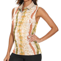 Hawaiian Ohia Lehua Lei Women Sleeveless Polo Shirt Plaid Palaka Ahiehie Pattern LT9 - Polynesian Pride