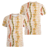 Hawaiian Ohia Lehua Lei Women V-Neck T-Shirt Plaid Palaka Ahiehie Pattern LT9 - Polynesian Pride