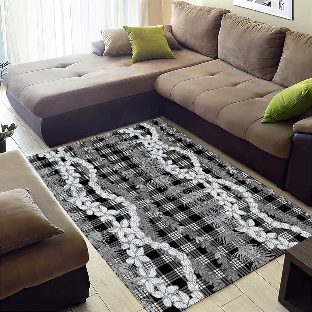 Hawaiian Ohia Lehua Lei Area Rug Plaid Palaka Eleele Pattern - Polynesian Pride