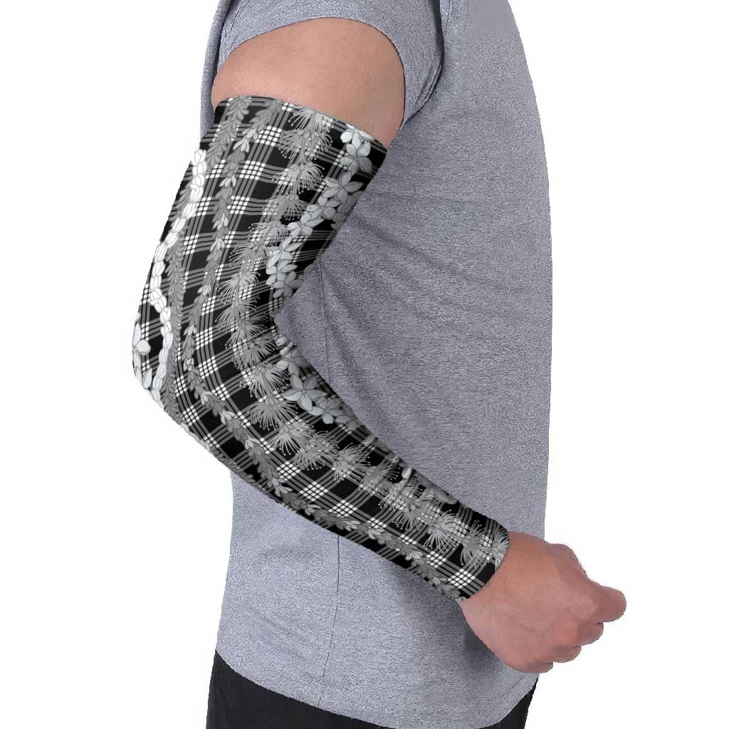 Hawaiian Ohia Lehua Lei Arm Sleeves Plaid Palaka Eleele Pattern - Polynesian Pride