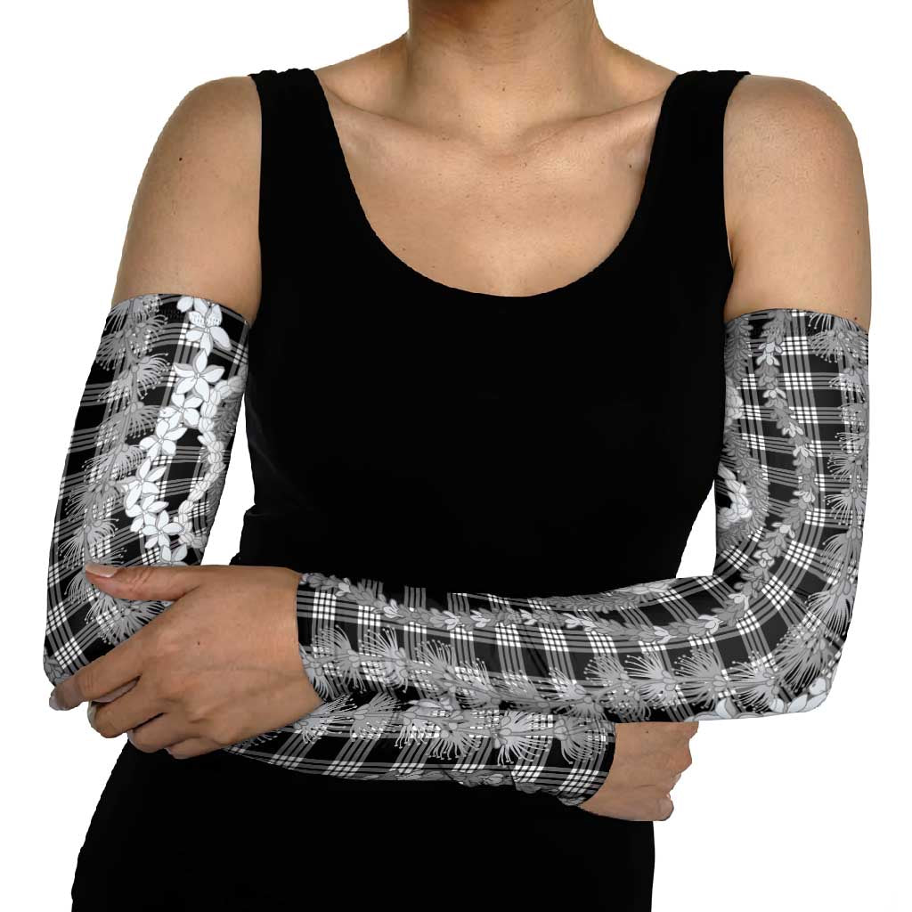 Hawaiian Ohia Lehua Lei Arm Sleeves Plaid Palaka Eleele Pattern - Polynesian Pride