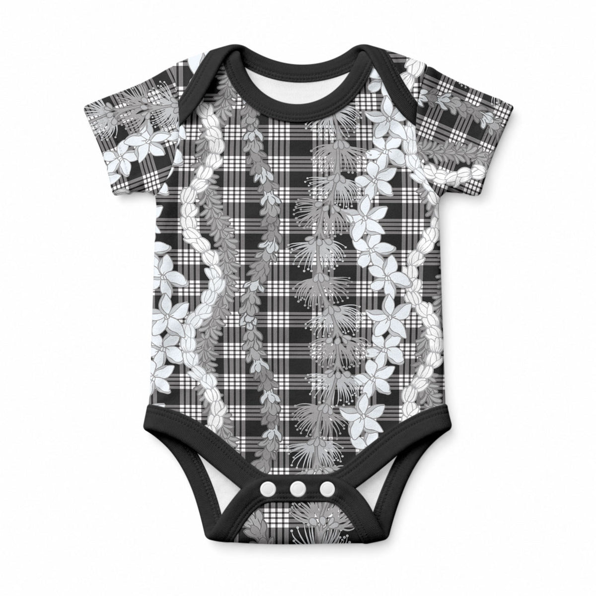 Hawaiian Ohia Lehua Lei Baby Onesie Plaid Palaka Eleele Pattern