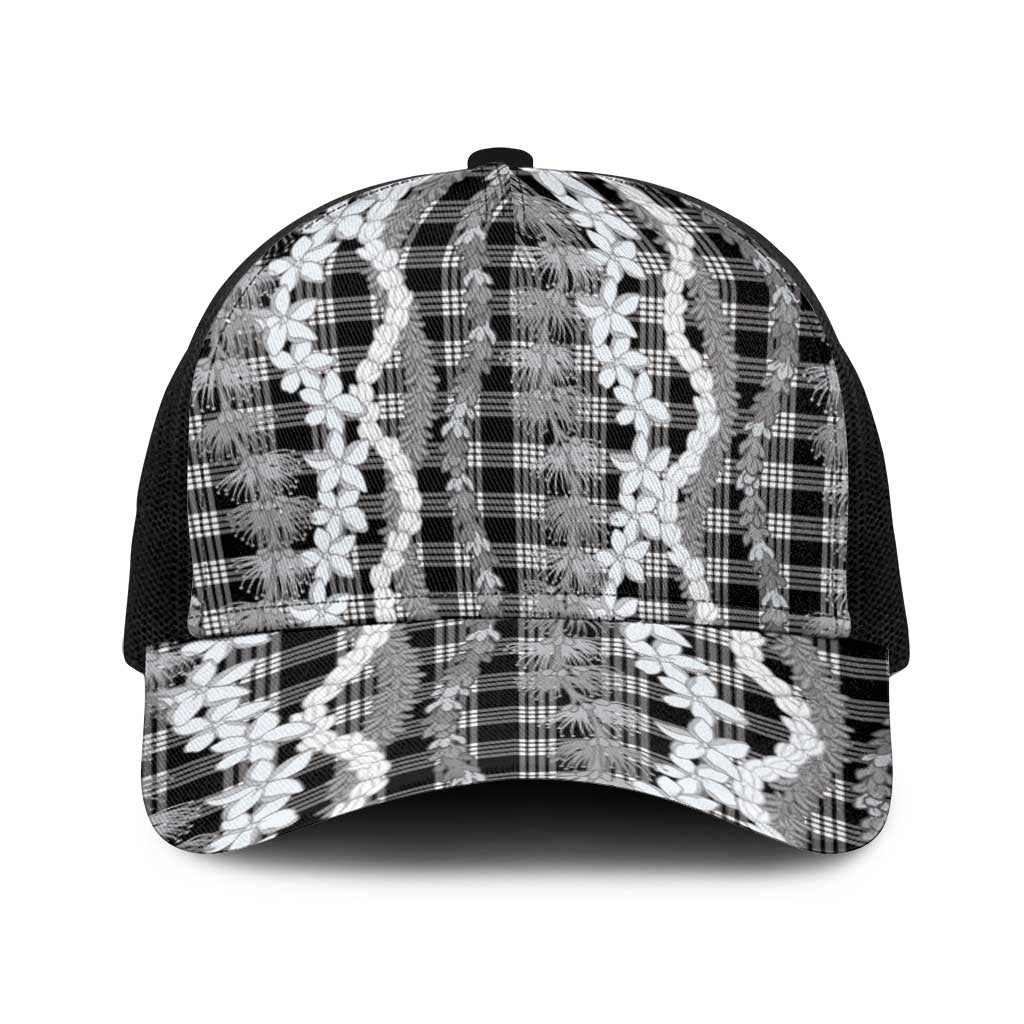 Hawaiian Ohia Lehua Lei Baseball Net Cap Plaid Palaka Eleele Pattern - Polynesian Pride