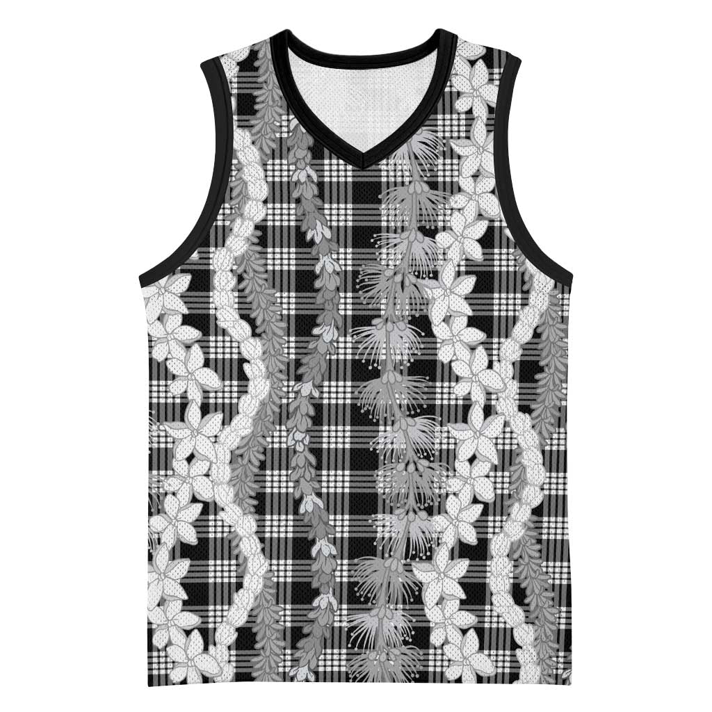 Hawaiian Ohia Lehua Lei Basketball Jersey Plaid Palaka Eleele Pattern LT9 Unisex Black - Polynesian Pride