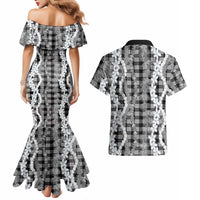 Hawaiian Ohia Lehua Lei Couples Matching Mermaid Dress and Hawaiian Shirt Plaid Palaka Eleele Pattern - undefined