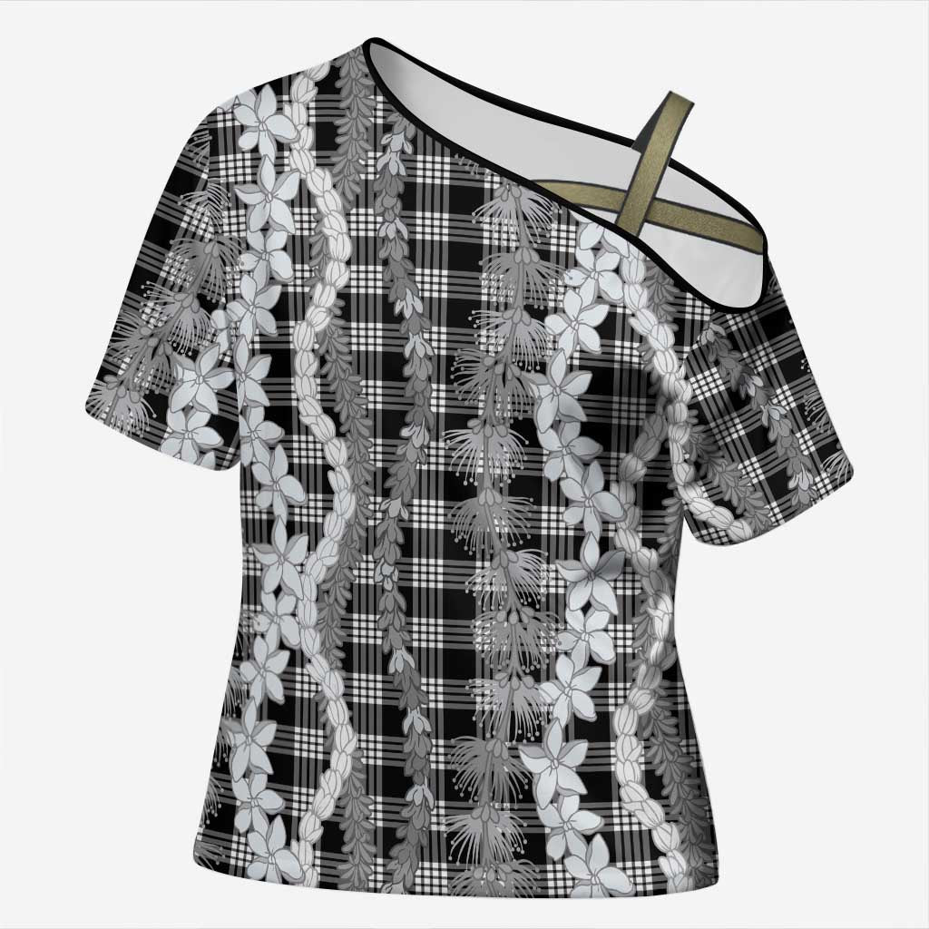 Hawaiian Ohia Lehua Lei Cross Shoulder Shirt Plaid Palaka Eleele Pattern - Polynesian Pride