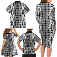 Hawaiian Ohia Lehua Lei Family Matching Long Sleeve Bodycon Dress and Hawaiian Shirt Plaid Palaka Eleele Pattern LT9 - Polynesian Pride