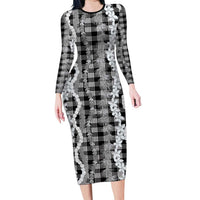 Hawaiian Ohia Lehua Lei Family Matching Long Sleeve Bodycon Dress and Hawaiian Shirt Plaid Palaka Eleele Pattern LT9 Black - Polynesian Pride