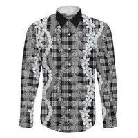 Hawaiian Ohia Lehua Lei Family Matching Mermaid Dress and Hawaiian Shirt Plaid Palaka Eleele Pattern LT9 Dad's Shirt - Long Sleeve Black - Polynesian Pride