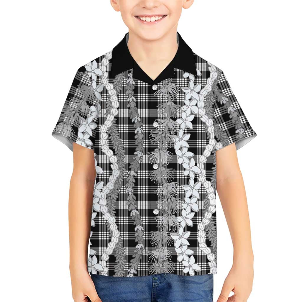 Hawaiian Ohia Lehua Lei Family Matching Off Shoulder Maxi Dress and Hawaiian Shirt Plaid Palaka Eleele Pattern LT9 - Polynesian Pride